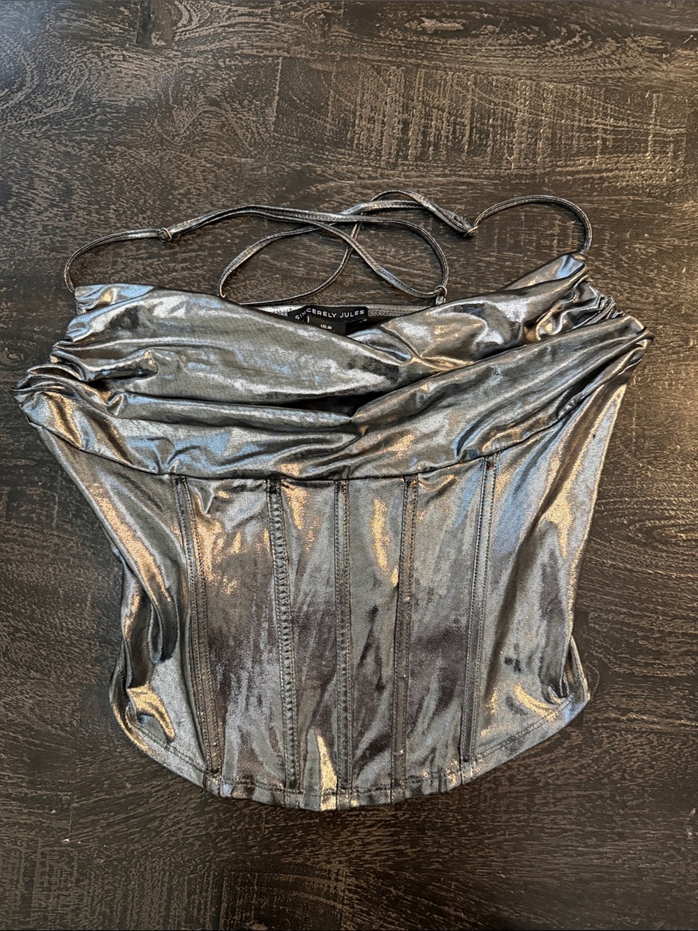 Sincerely Jules Metallic Silver Corset-Style Camisole